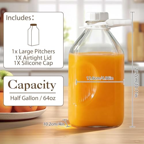 CUCUMI 1 Pack 64 Oz Glass Milk Bottle with Lid - Image 3