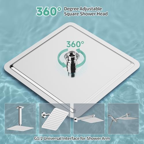 SR SUN RISE Luxury 12 Inch Large Square Stainless Steel Shower Head High Pressure Rainfall Showerhead Ultra Thin Water Saving Polished Chrome - Image 6