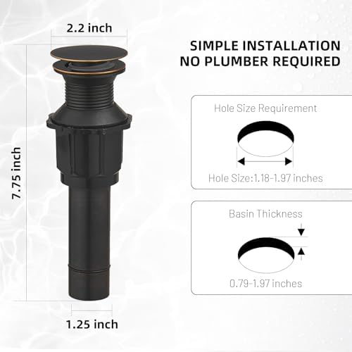 Pop Up Bathroom Sink Drain Assembly Without Overflow, ORB - Image 5