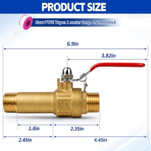 2.5in Water Heater Drain Valve 3/4"MIP X 3/4"Male GHT Full Port Connection - Image 2