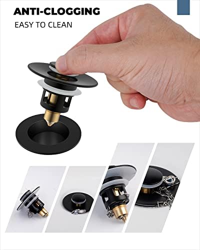 Hibbent All Metal Universal Bathroom Sink Stopper for 1.1''~2.3'' Basin, Pop Up Sink Drain Strainer, Brass Bullet Core Push Type Stopper, Stainless Steel Anti Clogging Drain Filter, Matte Black - Image 3