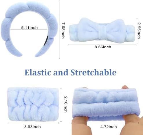 Blue Skincare Bubble headband and wristband set for Face Washing - Image 5
