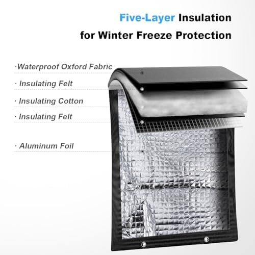 Backflow Insulation Cover- Winter Freeze Protection for Outdoor Pipes and Sprinklers, Heavy-Duty 5-Layer Preventer Insulated, 16W x 20H inches - Black - Image 3