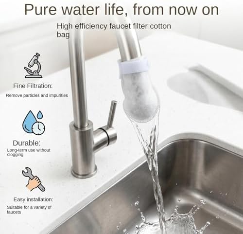 Faucet Filter Cotton Bag, 50 Pieces Faucet Water Filter Bag, Cotton Splash-Proof Portable Pouch, Faucets Filters for Kitchen Sink, Scale Sediment Silt Sand Groundwater Spring Tap Home Bathroom RV - Image 4
