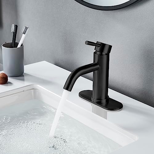 Single Hole Bathroom Sink Faucet Matte Black, Modern Single Handle Bathroom Faucet Commercial Stainless Steel Basin Faucet with Drain - Image 4