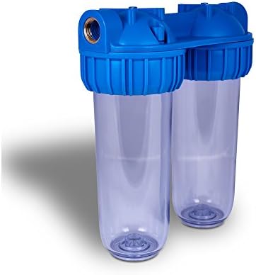 Dual Whole House Water Filter System, Transparent Standard Housings, Presser Relief Button, 3/4” Inlet/Outlet Brass Port, Meets NSF Standards & Regulations (Carbon Block and Sediment Filters) - Image 2
