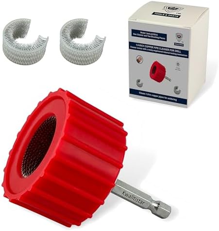1.0-Inch[3PC] Copper Pipe Cleaner for Power Drill, Model InerLok100-A [1.0” Tube Cleaning Brush & 2 Brushing Pieces] Cleans Copper Pipes for Soldering, w/ Stainless-Steel Wire Bristles & 1/4” Shank by Kwalitistar