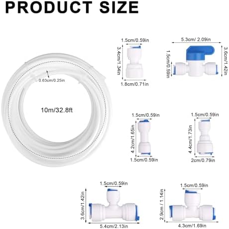 17pcs Ice Maker Water Line Kit, 1/4" OD 10m/32.8ft Long Tubing with Quick Fittings for RO Water Filter System Ice Maker Coffee Machine Refrigerator - Image 2