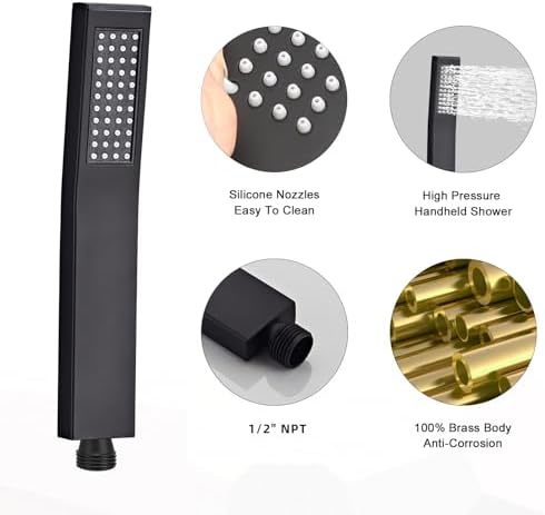 Handheld Shower Head，High Pressure Black Shower Head,Water Saving Detachable Shower Wand with Solid Brass Body and 5 ft Flexible Hose, Easy to Clean and Durable - Image 3