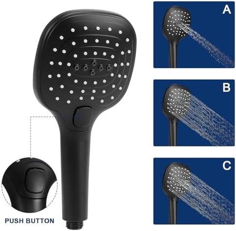 NearMoon Shower Head with Hose, High Pressure Stainless Steel Rain Shower and 3 Settings Handheld Spray Combo with Push Button Flow Control (12 Inch, Matte Black) - Image 5