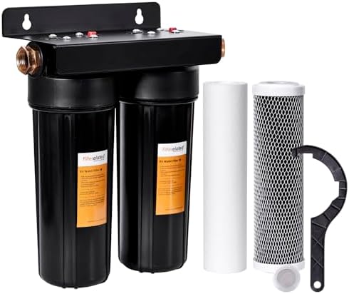 Filterelated RV Dual Water Filter System with 3/4" Brass Fittings Two Filters Included Reduces Sediment,Chlorine,Bad Taste and Odors,Suitable for RVs,Boats,Farming &Gardening by Filterelated