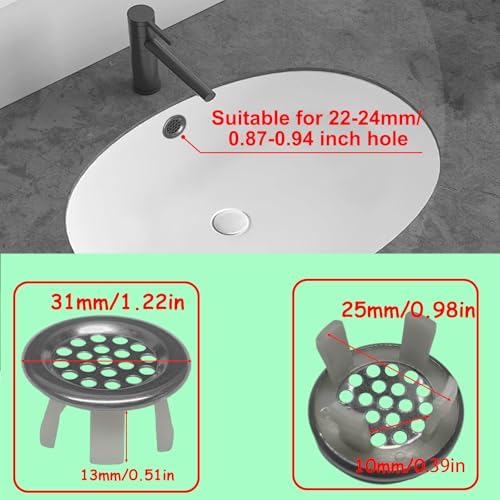 6 Pack Stainless Sink Basin Trim Overflow Cover,Bathroom Sink Overflow Trim Ring Stainless Steel Mesh Round Hole,Sink Basin Trim Ring Insert in Hole Round Caps for Home,Sink,Bathroom,Kitchen - Image 2