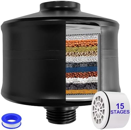 Matte Black Showerhead Filter - 15 Stage Shower Filter for Hard Water by AMORIX