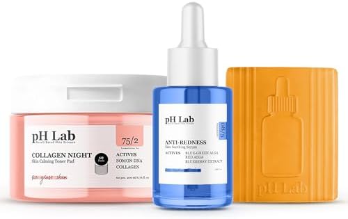 pH Lab Sensitive & Redness Skincare Routine Set, Collagen Night Toner Pad, Anti Redness Serum, Wake Up Energy Cleansing Bar, Soothes, Hydrates & Refreshes Skin by Unknown