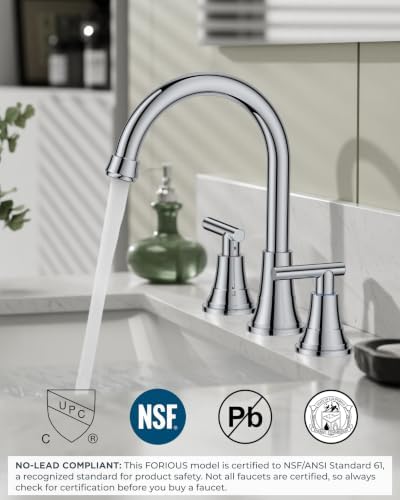 FORIOUS 2 Pack Chrome Bathroom Faucet 3 Hole, 8 in Commercial Faucet 3 Hole - Image 2