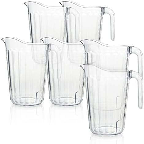 Arrow Clear Plastic Pitcher, 60 oz - 6 pk - Stackable Space-Saving Design - Dishwasher Safe - Ideal for Water, Beer & Juice - BPA Free - Made in USA by ArrowHomeProducts