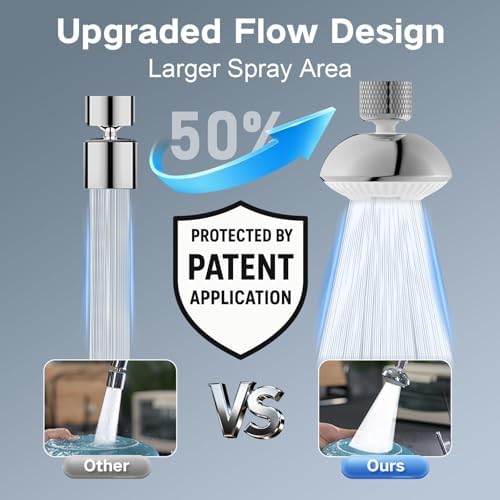 Kitchen Faucet Sprayer Attachment, Anti-Splash 3-Mode Swivel Faucet Extender with Wide Spray Area, 360° Rotating Faucet Aerator, Faucet Head Replacement for Kitchen, 55/64'' Female Thread - Image 2