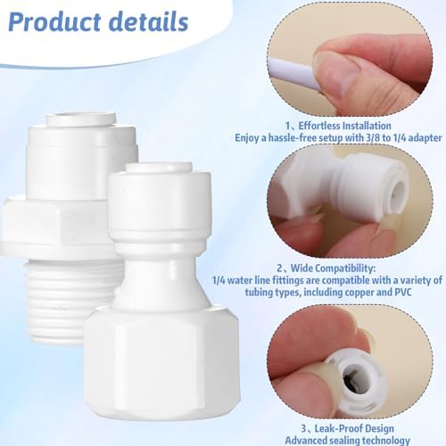 2 PCS 3/8" to 1/4" Water Filter Quick Connector with Thread, Plastic Water Line Filter Tubing Fittings - Image 3