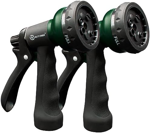 AUTOMAN Garden Hose Nozzle 2PK, ABS Water Spray Nozzle with 7 Adjustable Patterns, Slip Resistant for Watering Plants, Lawn, Garden, Washing Cars, Cleaning, Showering Pets & Outdoor Fun by AUTOMAN