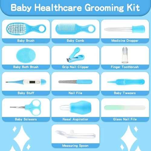 Baby Healthcare and Grooming Kit, 21pcs Baby Electric Nail Trimmer Set Newborn Nursery Health Care Set for Newborn Infant Toddlers Baby Boys Girls Kids Haircut Tools (21 Kits Blue) - Image 2