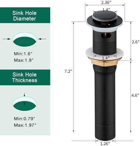 CREA Black Bathroom Drain Stopper, Pop Up Sink Drain with Overflow, Vessel Sink Drain Plug with Anti-Clogging Strainer, All Metal Stainless Steel - Image 6
