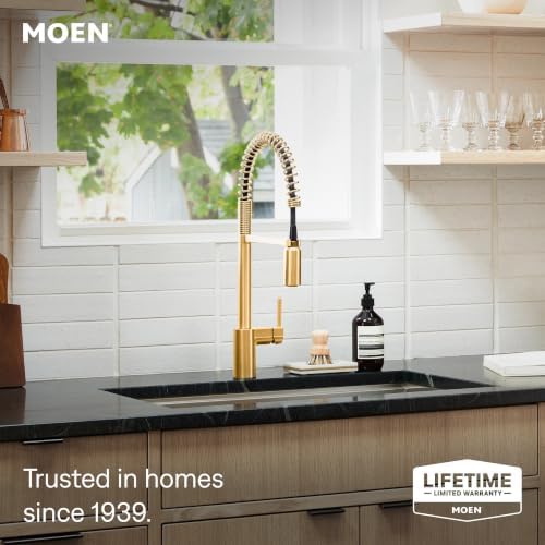 Moen Align Brushed Gold One Handle Spring Pulldown Kitchen Faucet, Farmhouse Style High-Arc Kitchen Sink Faucet with Power Boost for a Faster Clean, 5923BG - Image 2