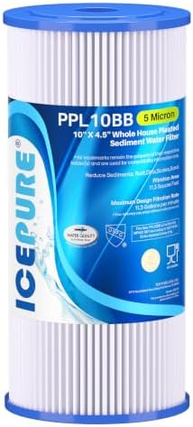 ICEPURE 5 Micron 10" x 4.5" Whole House Sediment Pleated Water Filter 1Pack by ICEPURE