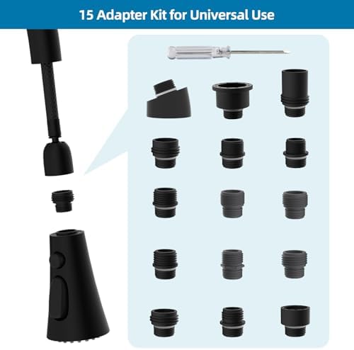Universal Kitchen Faucet Head Replacement, 3 Modes, 15 Adapter Kit, Black - Image 3