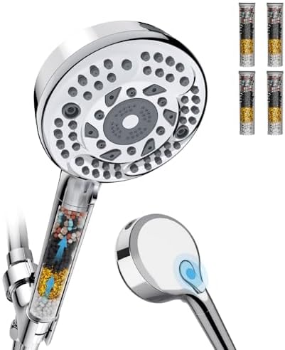 Filtered Shower Head with Handheld, 9 Spray Mode High Pressure Shower Head with 4 Filters, Hard Water Filter Showerhead - Remove Chlorine, Chrome by EMBATHER