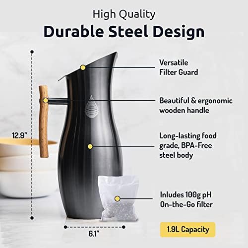 Invigorated Water Alkaline Water Filter Pitcher, Stainless Steel, 8-Cups - Image 3