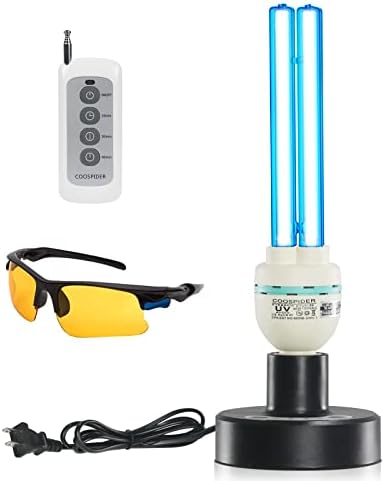 COOSPIDER 36Watts UV Sanitizer Lamp with Remote Control Powerful Ozone UVC Light with E26 Base for Basement/Bedroom/Kitchen/Office/Storehouse/Car, 3-Gear Timer 110V with Ozone by Coospider