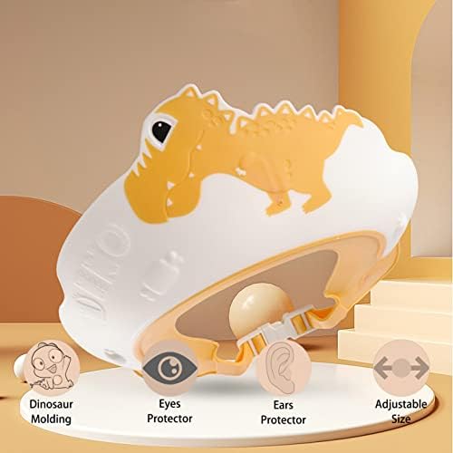 Baby Shower Cap Shield, Shower Cap for Kids, Visor Hat for Eye and Ear Protection for 0-9 Years Old Children,Cute Dinosaur/Crocodile/Hippo shape Makes the Baby Bath More Fun (Dinosaur, Yellow) - Image 3