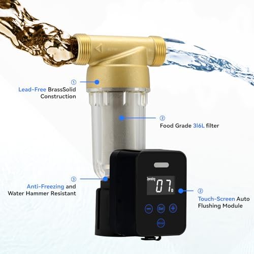 Spin Down Sediment Water Filter: 50/100 Micron Precision, Plug - in with Touch - Screen Auto Flushing, Brass Top Clear Housing & Reusable, Plug-in Use Only - Image 2