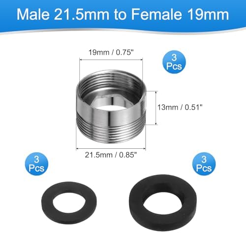 uxcell 3Pcs Faucet Adapter Kit, Male 0.85in to Female 0.75in Kitchen Sink Stainless Steel Tap Aerator Adapter Set to Connect Garden Hose, Water Filter, Standard Hose Diverter - Image 2