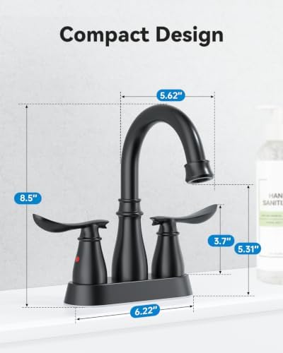 WEWE 4-Inch Centerset Laundry Faucet, 2-Handle, Matte Black, Pop-Up Drain - Image 3