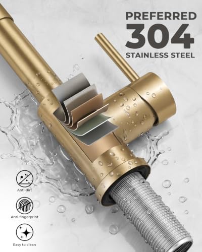 WEWE Utility Sink Faucet with Sprayer, Pull-Down, Gold, High Arc - Image 4