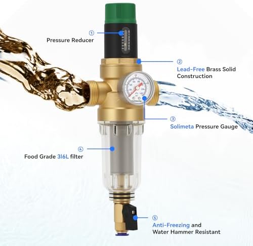 Spin Down Sediment Filter with Pressure Reducer and Pressure Gauge, 50/100 Micron Precision, 3/4"NPT - Image 2