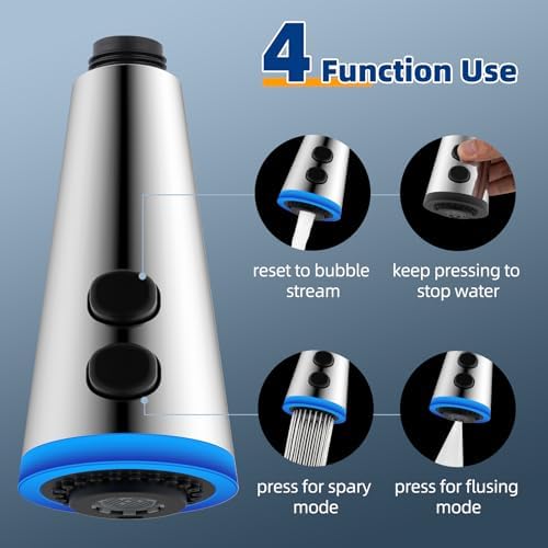 LED Kitchen Faucet Head, Temperature Display, 4-Mode Spray, Silver Chrome - Image 2