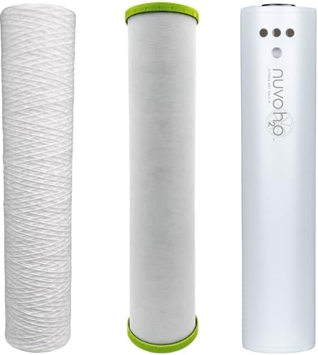 NuvoH2O Whole Home Trio Replacement Cartridges – Sediment + Carbon Filters for Whole Home System – Removes Debris, Chlorine, VOCs, Improves Taste – 50,000 Gallons, Salt-Free by NUVOH2O