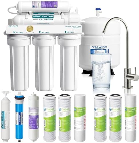 APEC Water Reverse Osmosis Water Filter System, WQA Certified, 6-Stage with Alkaline Mineral pH+ and Extra High Capacity Pre-Filter Set Stage 1-3, Ultra Safe Essence Series, 75 GPD by APECWaterSystems