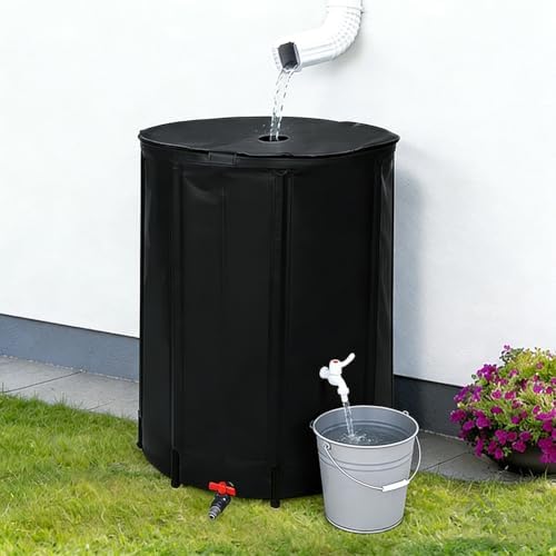 Collapsible Rain Barrel with Zipper Open, Protable Rainwater Collection System Kit, PVC Rain Catcher Barrel for Outdoor Garden Camping,Black,100L/40x78cm by Unknown