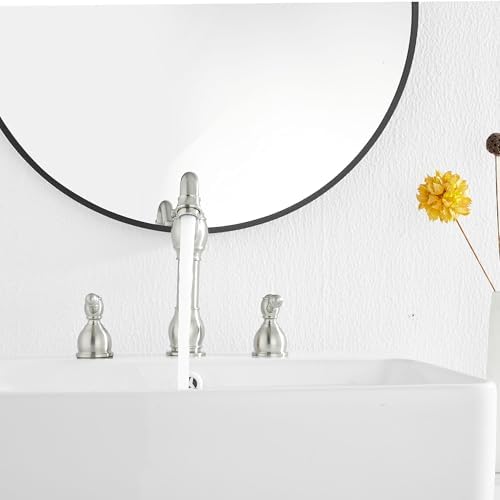 2 Handles 3 Holes Faucet Widespread Bathroom Sink Faucet Basin Tap Mixer Supply Hose Included Matching Pop Up Drain Brushed Nickel - Image 6