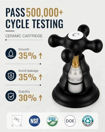 gotonovo Bathroom Faucet 3 Hole Vintage, Matte Black, H C Label - Image 4