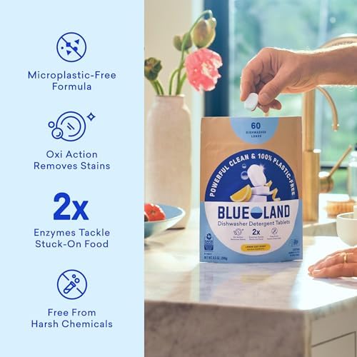 BLUELAND 100% Plastic-Free Dishwasher Detergent Tablets, 120ct, Lemon Zest - Image 3