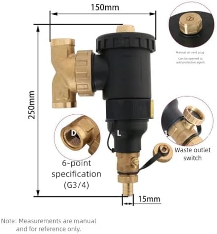 Magnetic Central Water Heater Filter with Stainless Steel Mesh, Engineering Plastic and Brass Housing, Threaded Connection DN20-DN32, for Boiler Sludge Separator and HVAC System(DN20/3/4 female) - Image 3