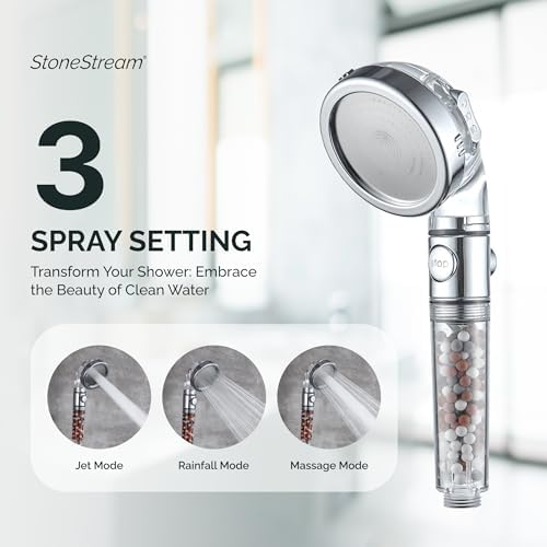StoneStream Handheld Shower Head High Pressure with Hose, 3 Spray Settings - Image 4