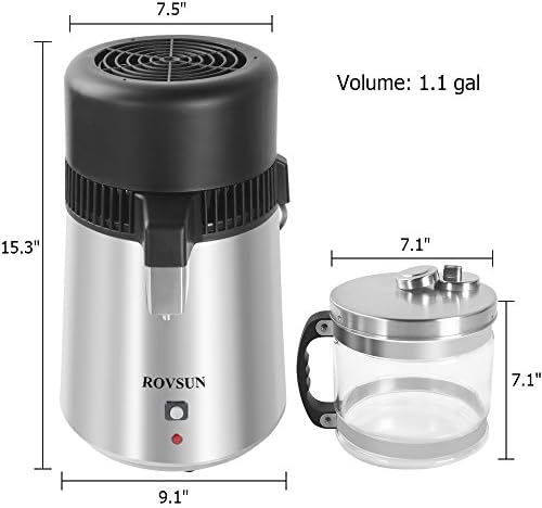 ROVSUN【Upgraded】 1.1 Gallon/4L Countertop Water Distiller Stainless Steel for Home, 750W Distilled Water Machine Maker Water Distillers with Glass Container, 1L/H, Silver - Image 6