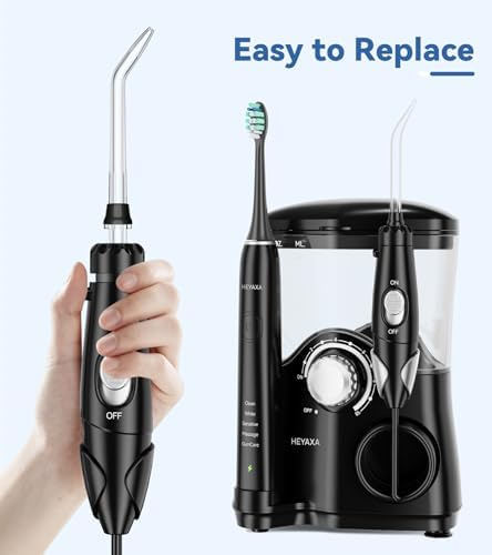 HEYAXA Water Flosser & Ultrasonic Electric Toothbrush Combo 2411WF, Water Flosser Replacement Tips, 7 Pcs, Black - Image 3