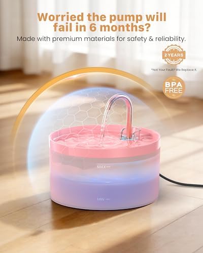 Cat Water Fountain Pink for Drinking: 67oz/2L Cat Fountain - Image 2