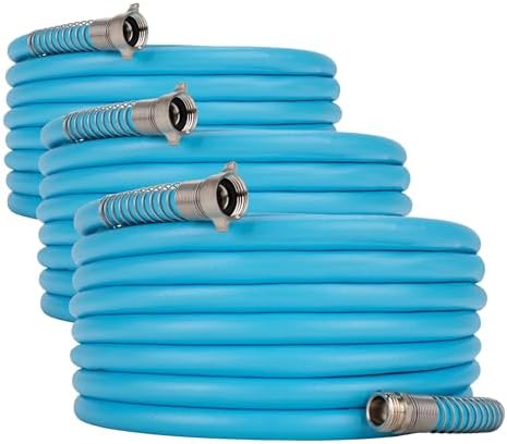 Camco EVOFlex 50-Ft RV Drinking Water Hose - Features Extra Flexible Design w/Stainless Steel Strain Relief Ends - Lead-Free, BPA-Free and Phthalate-Free - 5/8” Inside Diameter (22596) (Pack of 3) by Camco